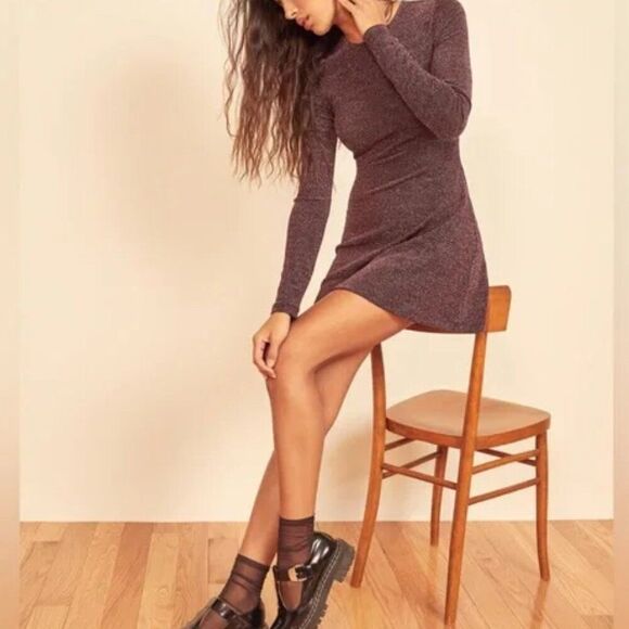 Reformation Riley Burgundy Purple Metallic Mini Dress Size M - Picture 1 of 6